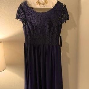 Lulus long Navy dress with design on top
